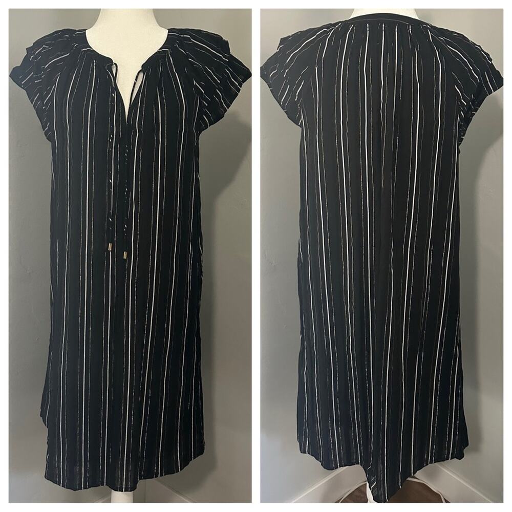 Ann Taylor Metallic Tie-Neck Black Shift Dress, Black Silver, Size‎ 8
